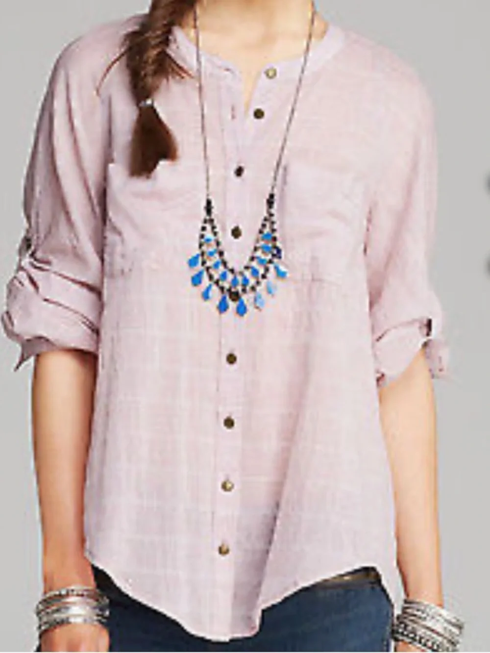 Free People Blush Pink Lace-Back Peasant Tunic